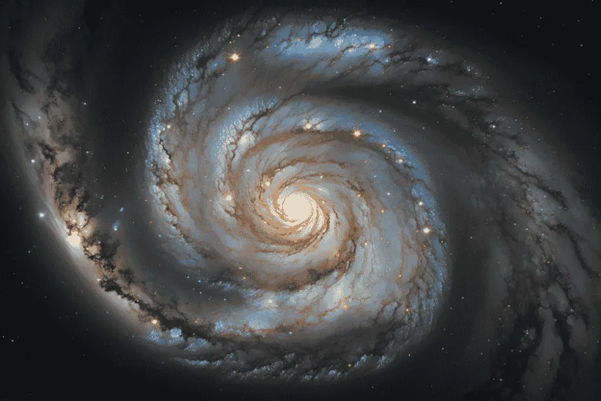 Galáxia espiral vista de perto, exemplo de estrutura onde pode existir um buraco negro no centro de galáxias.