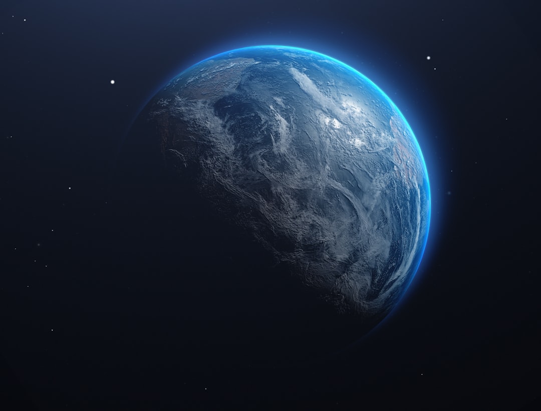 Ilustracao de exoplaneta na zona habitavel com oceano e atmosfera