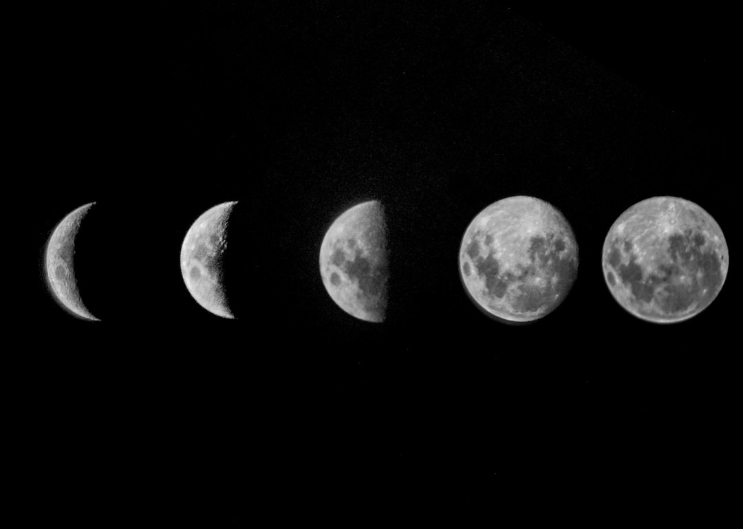 Sequencia das oito fases da Lua fotografadas em ceu noturno