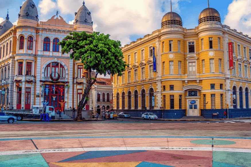 Prédios históricos na Praça do Marco Zero, centro de Recife, Pernambuco