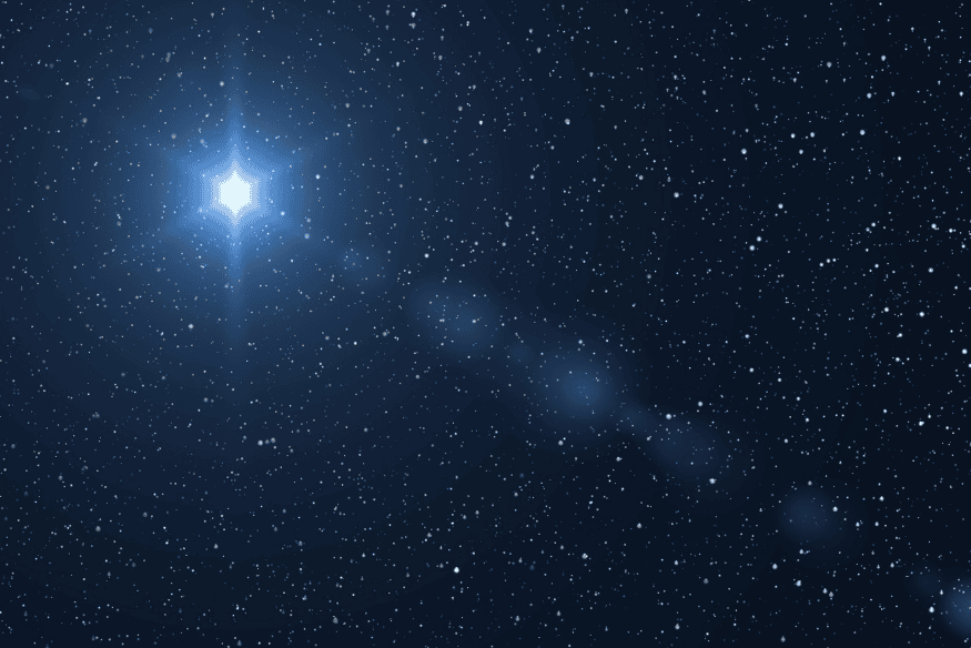 Estrela brilhante no céu noturno cercada por outras estrelas, representando o estudo das estrelas variáveis.